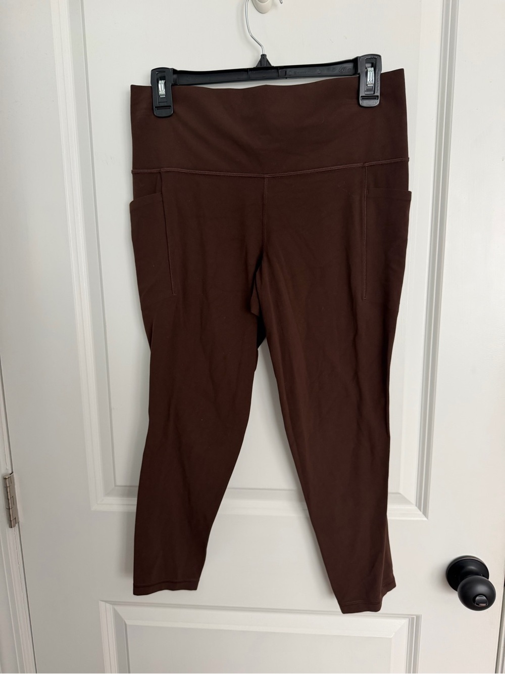 Athleta Chocolate Brown High-Waist Capri Leggings with Side Pockets